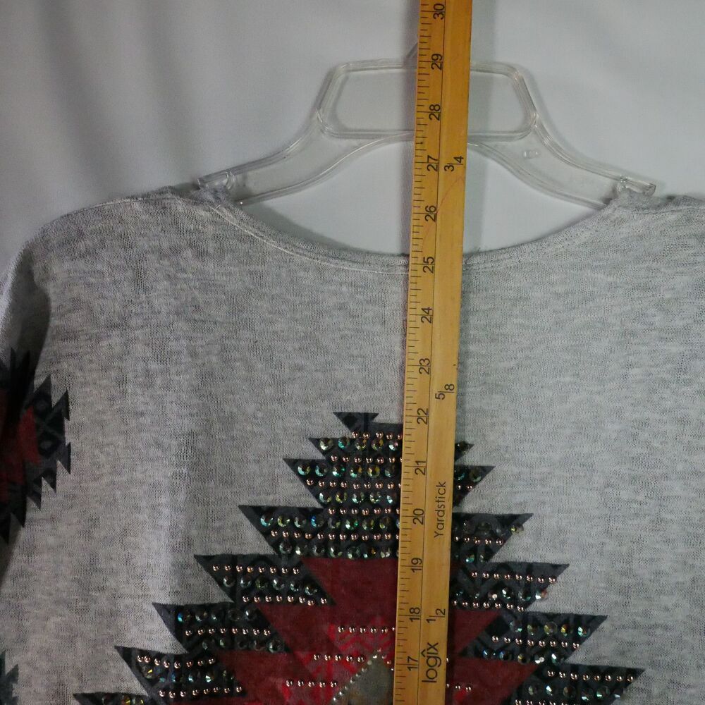 Vocal Southwest Knit Cardigan Womens Size XL Gray Jewel Studded Dolman Sleeve - Picture 10 of 11